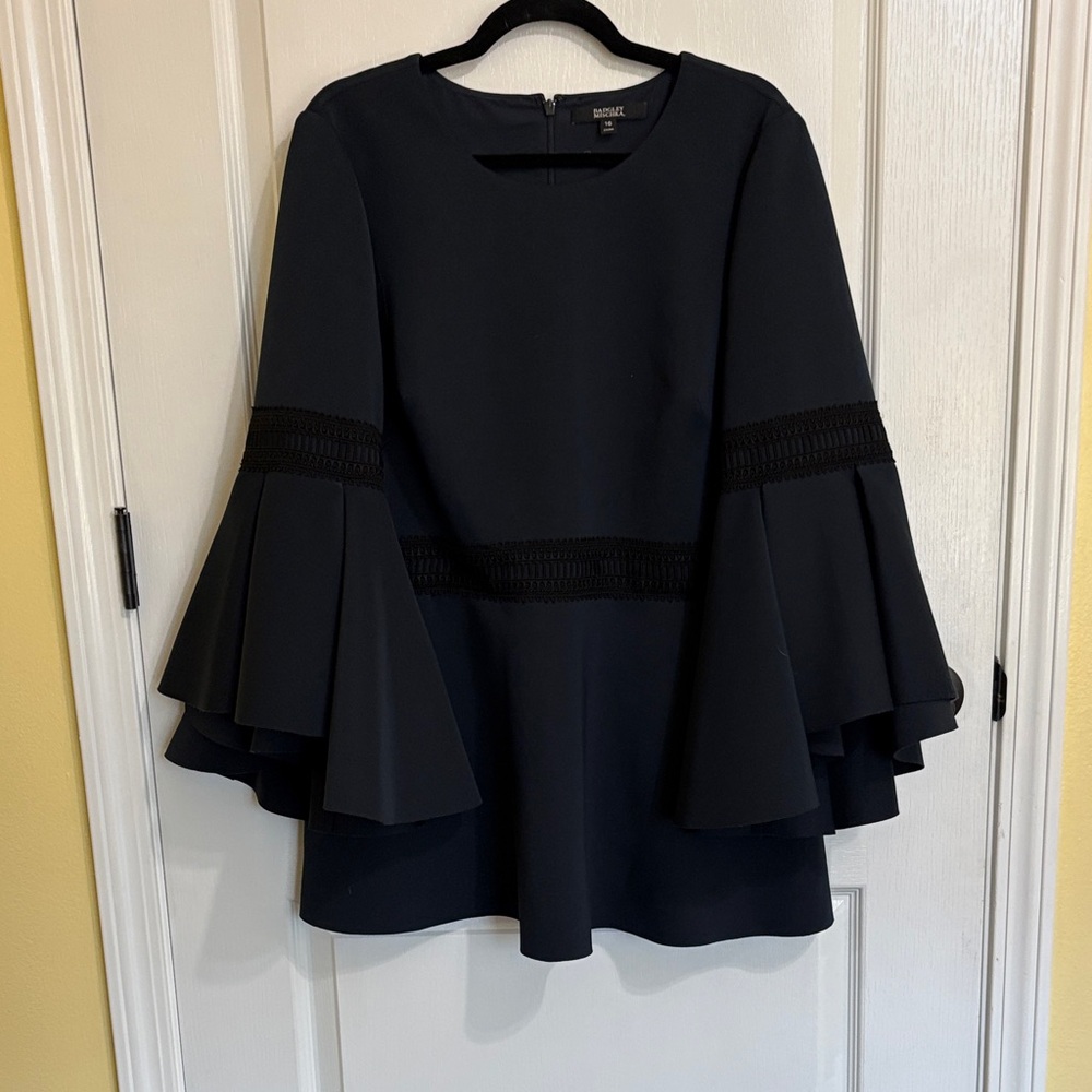 Navy Flared Sleeve Peplum Top